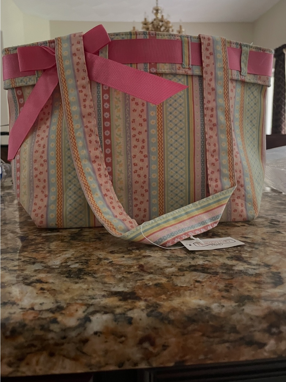 Longaberger Pastel Stripe Tote with Pink Bow Accent - Picture 7 of 9